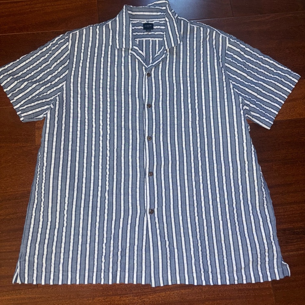 J. Crew Navy and White Striped Casual Shirt